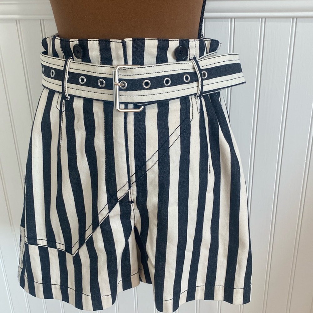 3.1 Phillip Lim stripe adjustable high waist shorts with belt